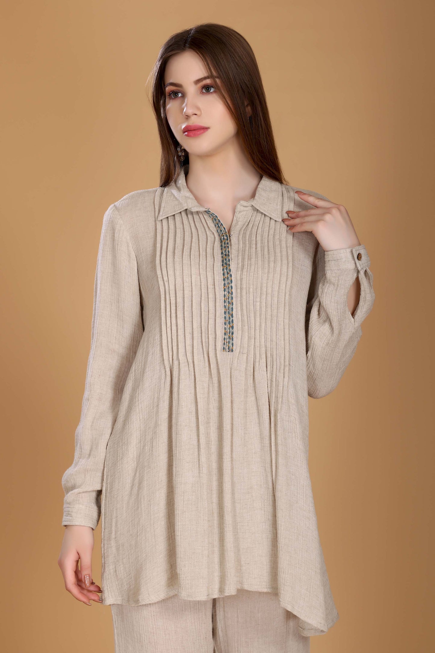 Bisque Pleated Top