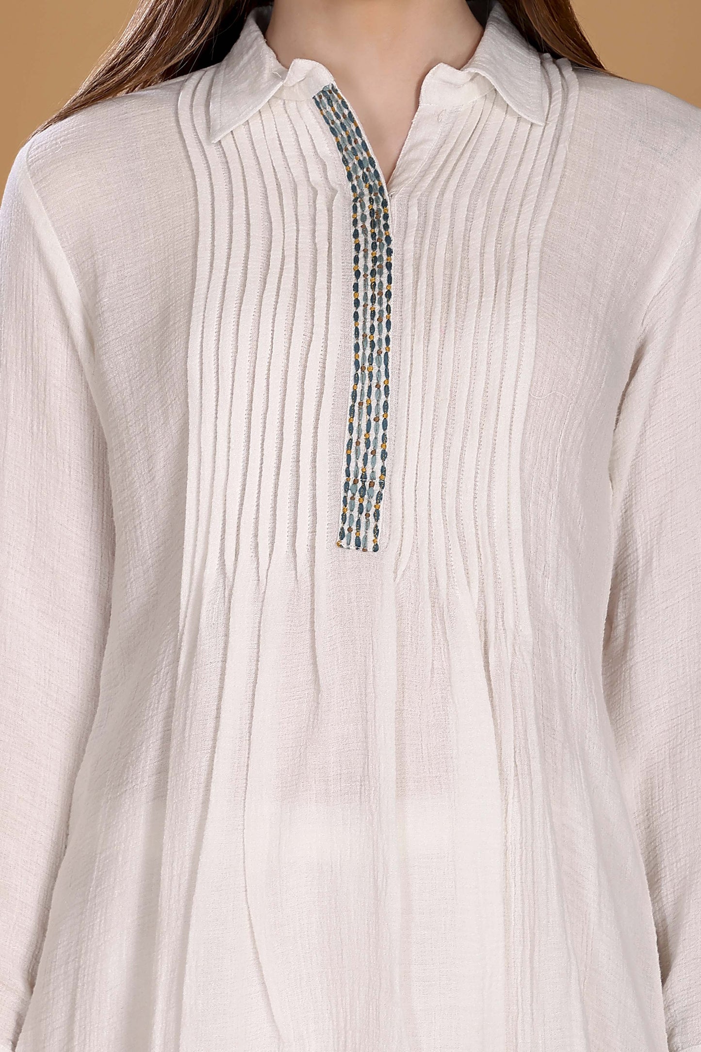 Spatial White Pleated Top