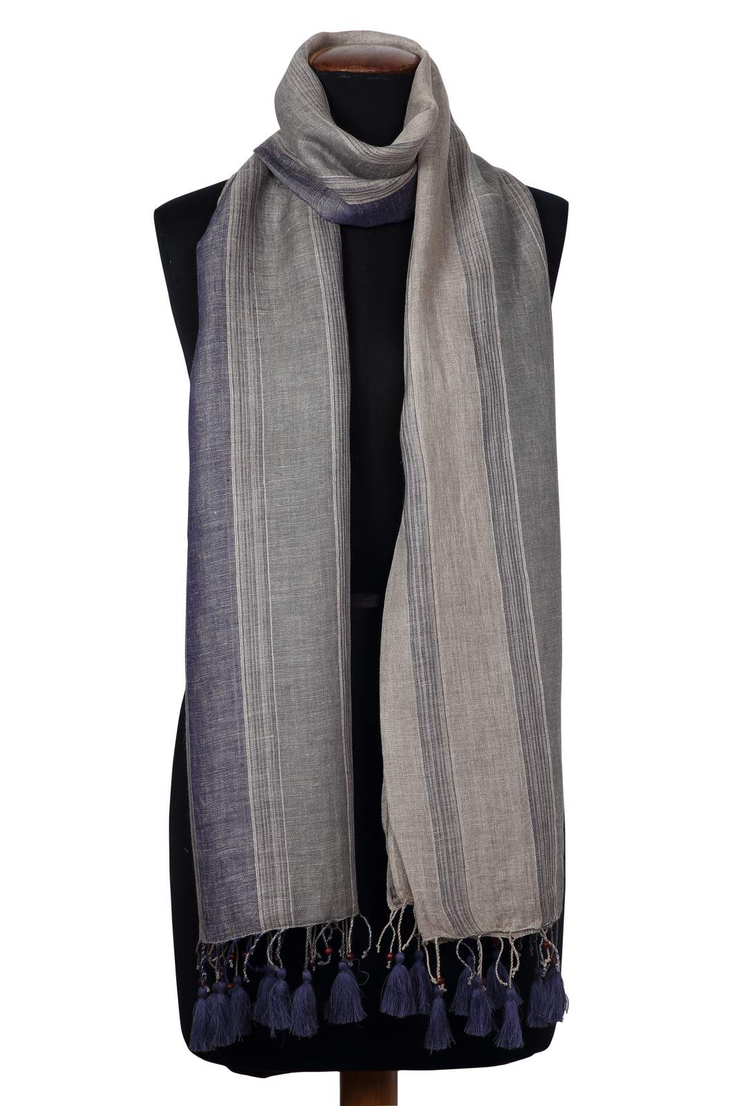 Linen and Linens - Indigo Stripe Linen Scarf - 1