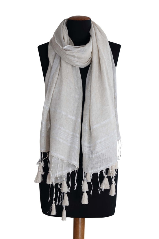 Linen and Linens - Linen Scarf with Lurex Border - Natural - 1