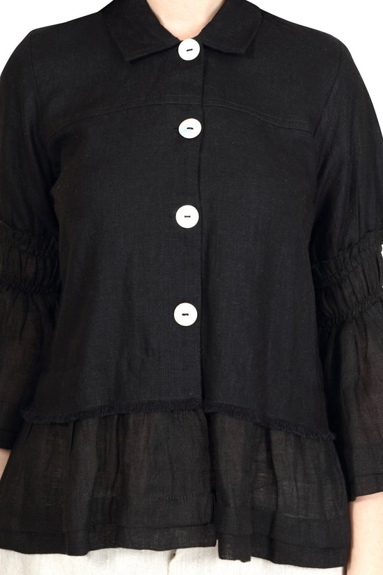 Linen and Linens - Ruffled Linen Shirt - Black - Linen and Linens - Ruffled Linen Shirt - Black - 5