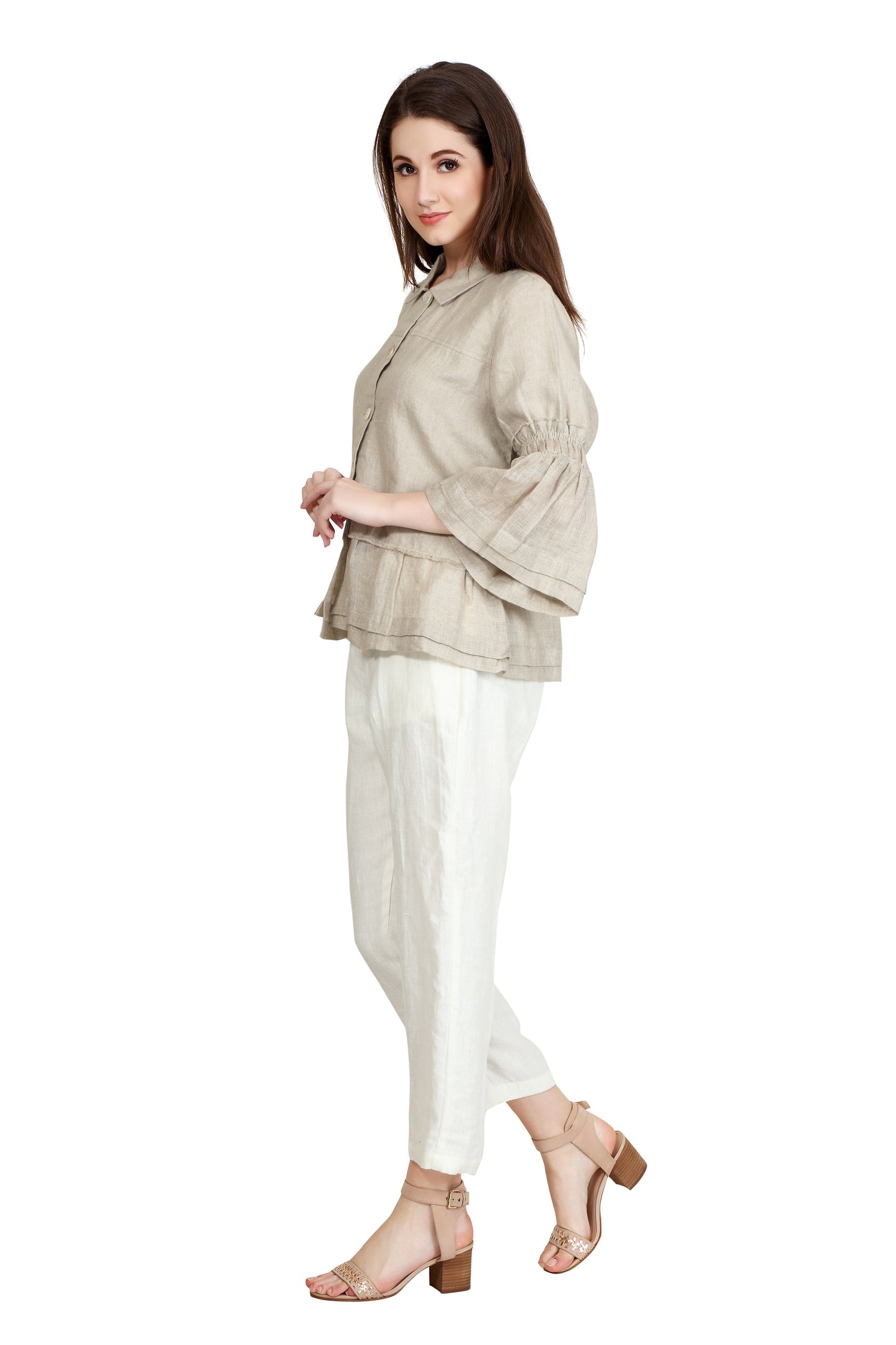 Linen and Linens - Ruffled Linen Shirt - Natural - 3