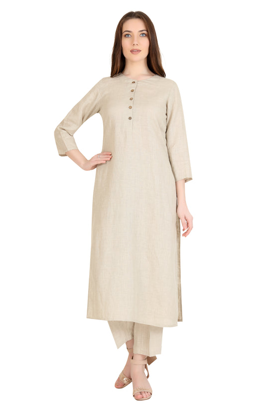 Linen and Linens - Beige Dipped Tunic - 1