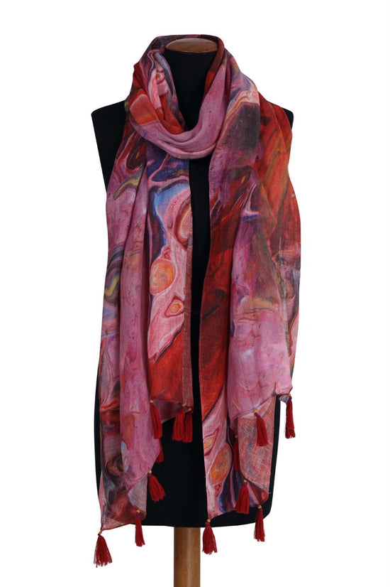 Linen and Linens - Scarlet Marble Printed Linen Scarf - 1