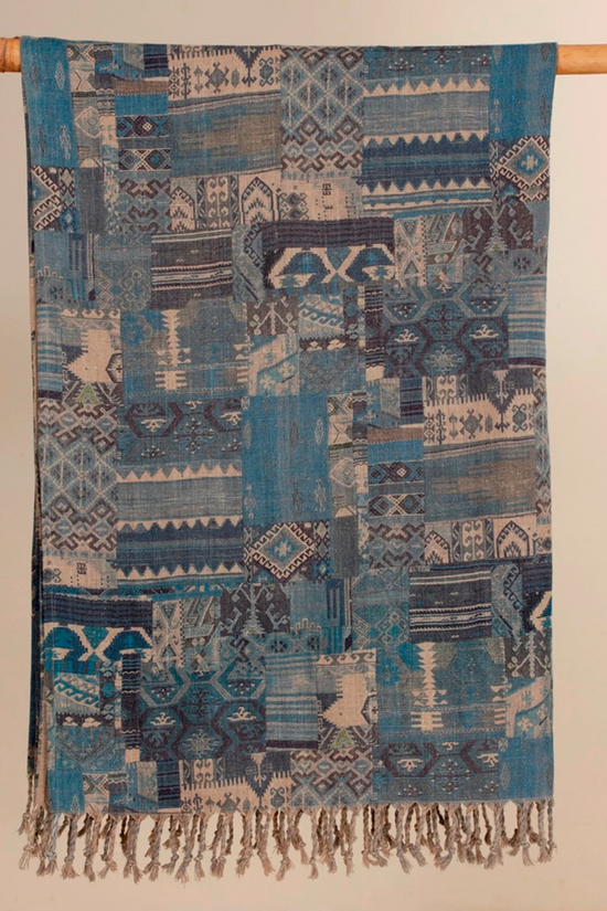 Kilim Print Pure Linen Throw