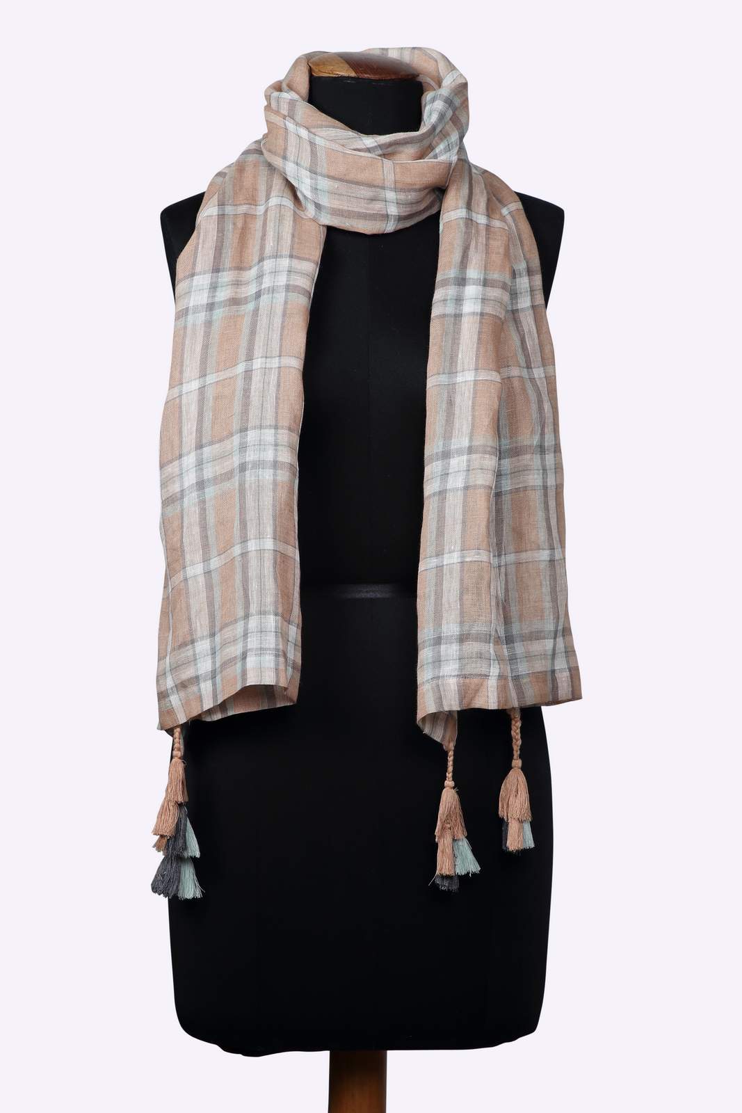 Linen and Linens - Peach Checkered Linen Scarf - 1