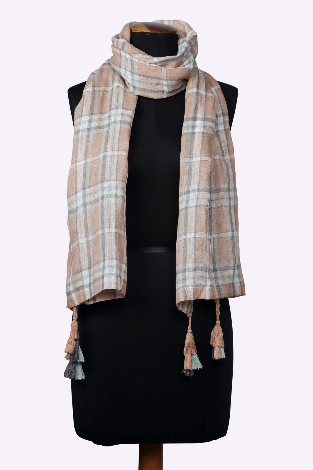 Load image into Gallery viewer, Linen and Linens - Peach Checkered Linen Scarf - 1
