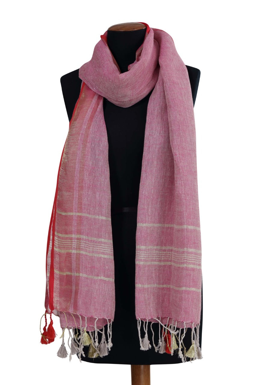 Linen and Linens - Woven Linen Scarf - Berry - 1