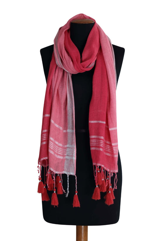 Linen and Linens - Linen Scarf with Lurex Border - Fuchsia - 1