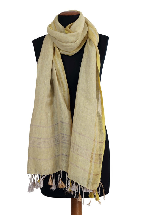 Load image into Gallery viewer, Linen and Linens - Woven Linen Scarf - Ochre - 1
