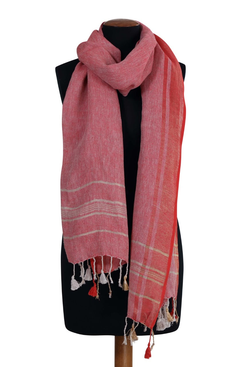 Linen and Linens - Woven Linen Scarf - Scarlet - 1