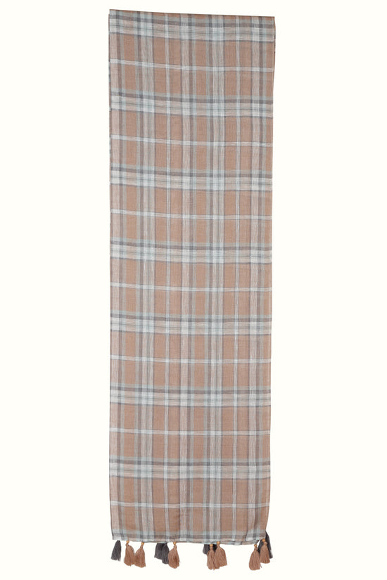Linen and Linens - Peach Checkered Linen Scarf - 3
