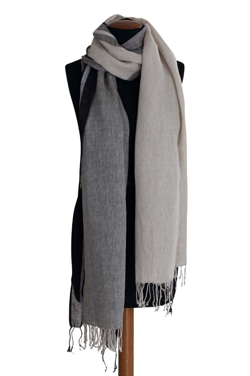 Linen and Linens - Natural and Black Dual Linen Scarf - 1