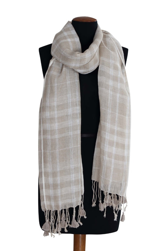 Load image into Gallery viewer, Linen and Linens - Natural Bleach Checkered Linen Scarf - 1
