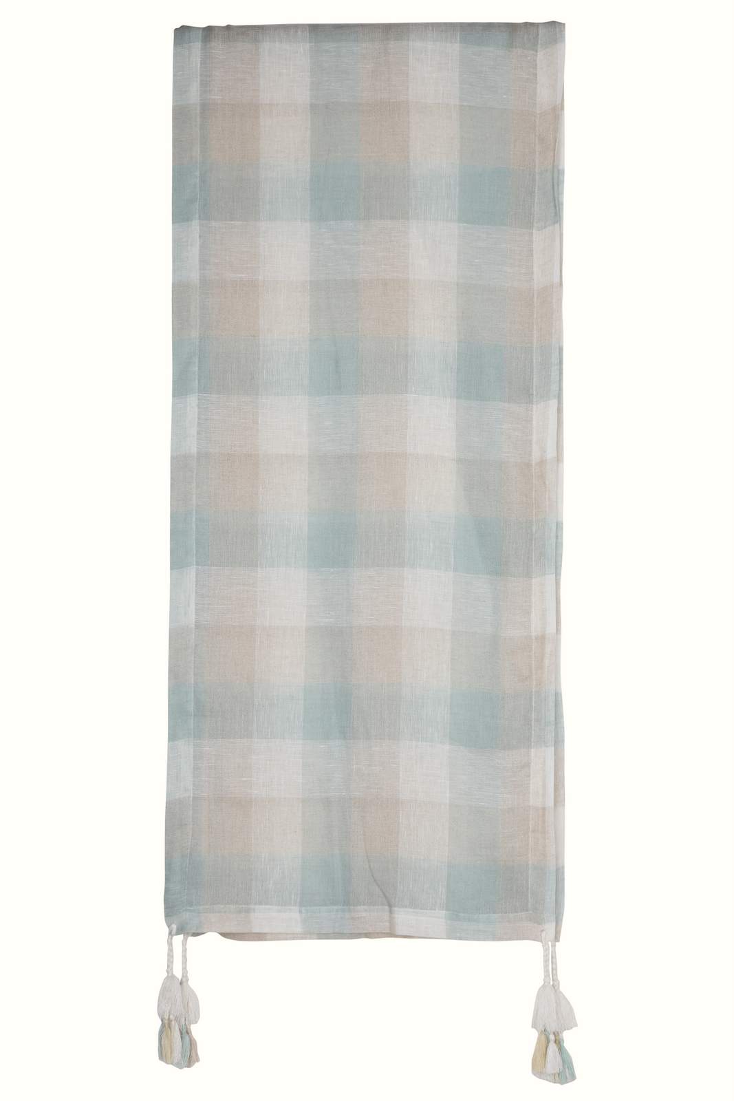 Linen and Linens - Duck Egg Checks Printed Linen Stole - 2