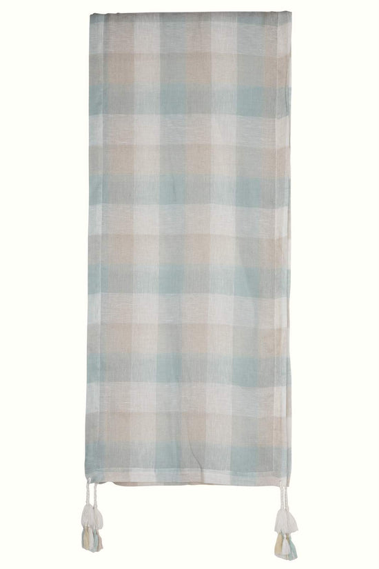 Linen and Linens - Duck Egg Checks Printed Linen Stole - 2