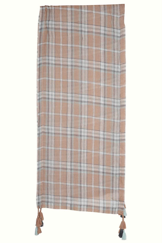 Linen and Linens - Peach Checkered Linen Scarf - 2