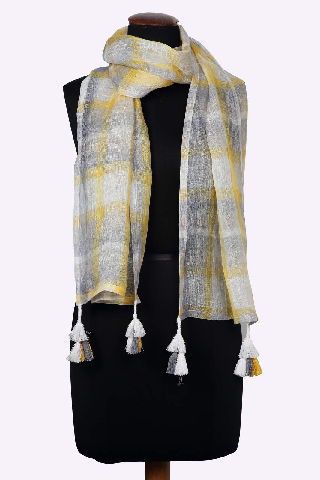 Linen and Linens - Mustard Bleach Checkered Stole - 1