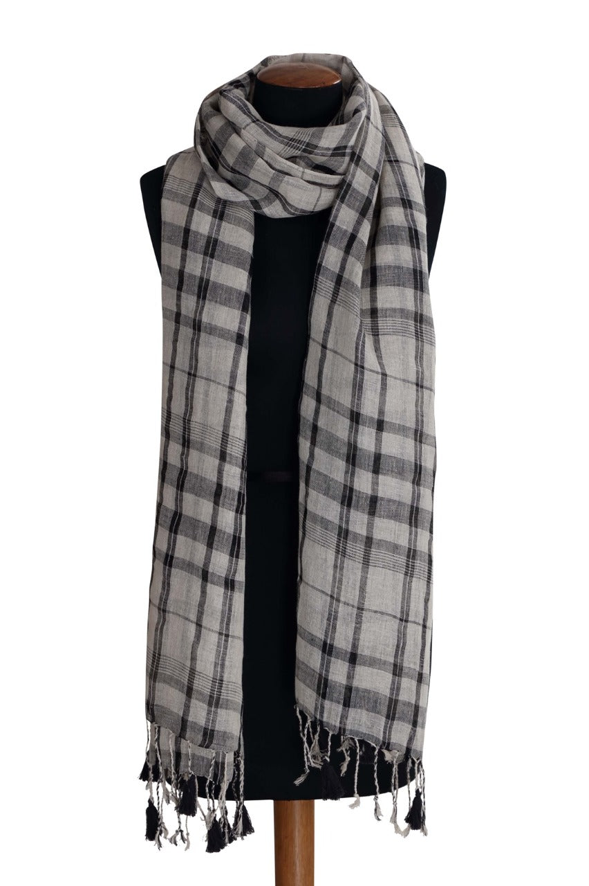 Linen and Linens - Indigo Checkered Linen Scarf - 1