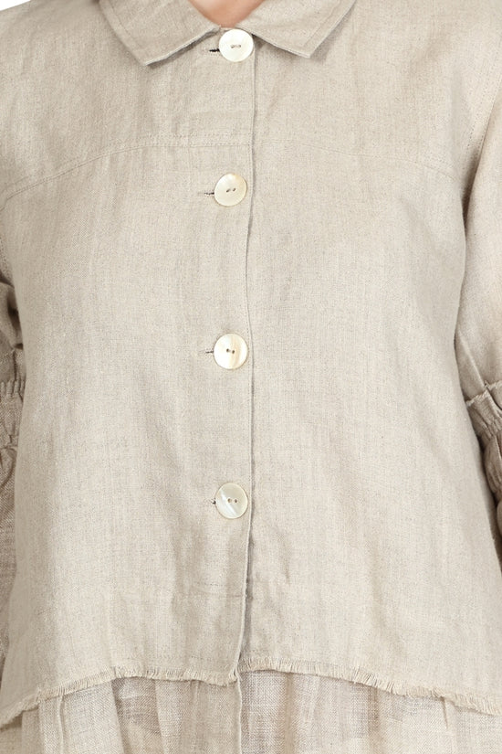 Linen and Linens - Ruffled Linen Shirt - Natural - 5
