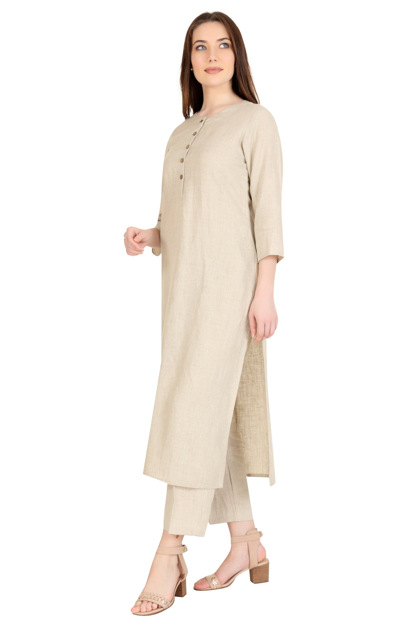 Linen and Linens - Beige Dipped Tunic - 2