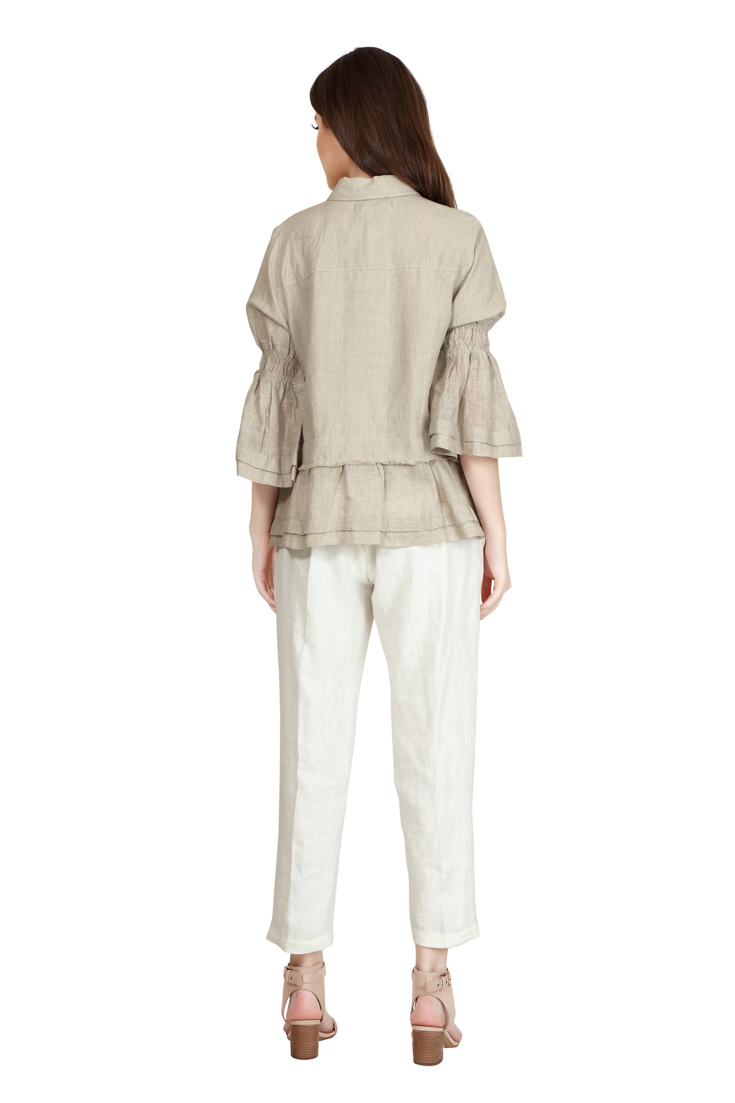 Linen and Linens - Ruffled Linen Shirt - Natural - 4