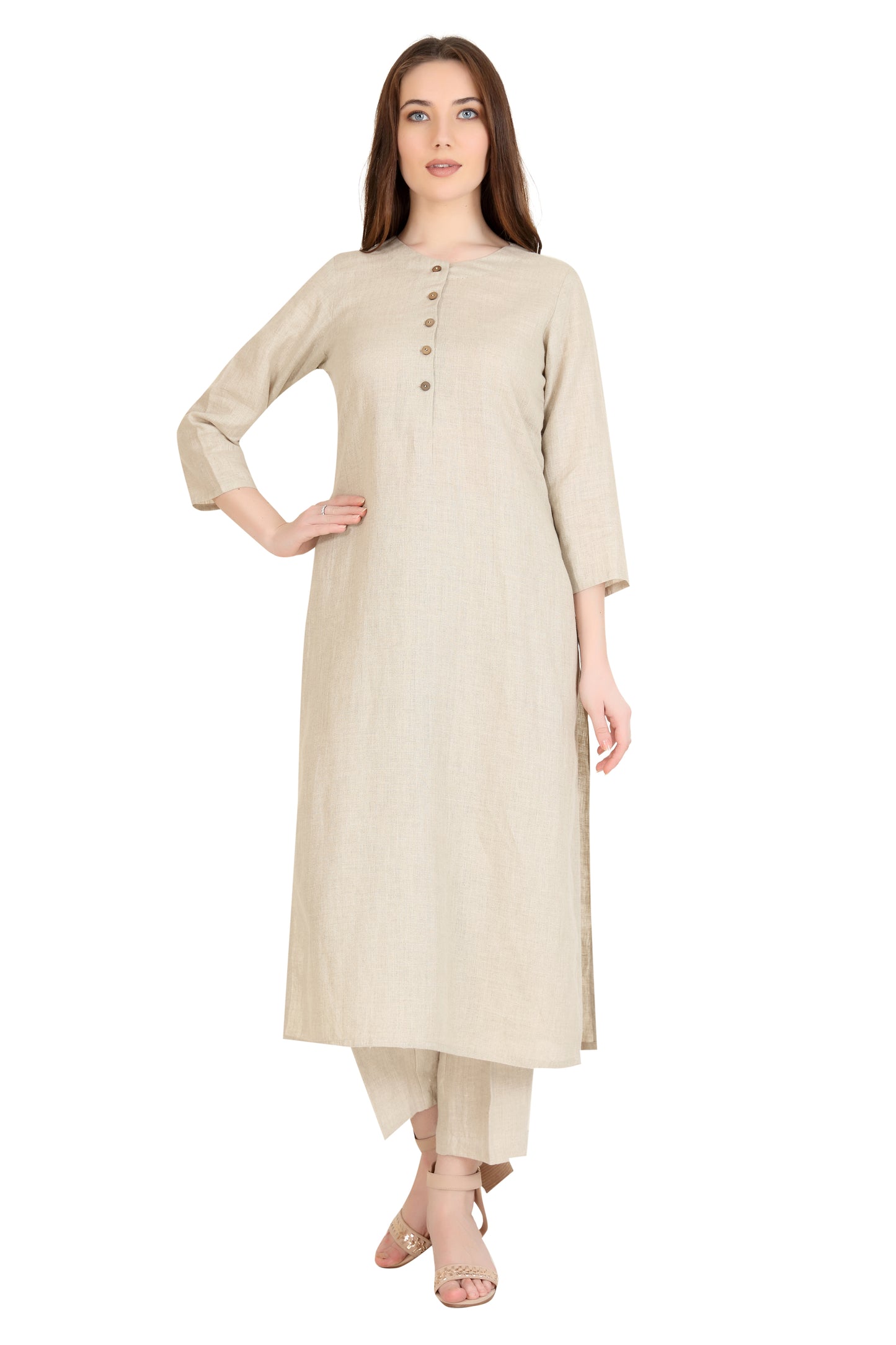 Linen and Linens - Beige Dipped Tunic - 1